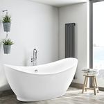 Vanity Art 67 inch Freestanding Acrylic Bathtub | Modern Stand Alone Soaking Tub with Polished Chrome, Round Overflow & Pop-up Drain - White - VA6513