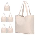 Canvas Tote Bag, 6 PACK KOOLMOX Cotton Bags with Handles, 12Oz Thick Reusable Washable Grocery Shopping Bags Blank Bags for Teacher DIY Art Crafts Vinyl Print, Painting Embroidery,