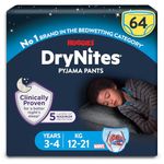 HUGGIES DryNites Pyjama Pants, Boys 3-4 Years (12-21KG), 64 x Bedwetting Pants, Up to 100% Leak Free Nights