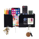 theKiteco. Wall Mounted Mobile Stand Storage Case for Remote Stand, Multi Purpose Mobile Holder Stand with Key Hanger - No Drill Required (Black)