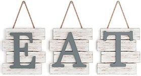 Barnyard Designs Eat Sign - Kitchen Signs Wall Decor, Kitchen Decorations Wall, Rustic Hanging Wall Decor, Primitive Country Farmhouse Home and Kitchen Decor, Distressed, 24" x 8” (White/Grey)