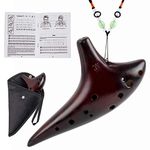 AKLOT 12 Holes Ocarina Alto C Smoked Straw Fired Ceramic Ocarinas with Protective Bag Starter Song Booklet for Kids and adult