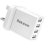 USB Plug UK Mains Charger,Rekavin Multi USB Plug Adaptor UK 4 Port/5A Phone USB Wall Charge Power Adapter Fast Charging for iPhone 13 12 11 pro Max 10 XS XR X 8 7 6 6S Plus 5S 5C SE,Samsung,ipad