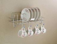 HET ENTERPRISE Multipurpose Wall Hanging Stainless Steel Cup and Saucer Stand for 6 Pieces, Cup Rack Organizer Holder, Drip Tray Holder, Plate Organizer, Space Kitchen Saving Rack (Pack of 1)