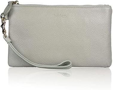 Befen Women's Leather Clutch Wristlet Wallet Phone Purse with Card Slots - Neutral Gray