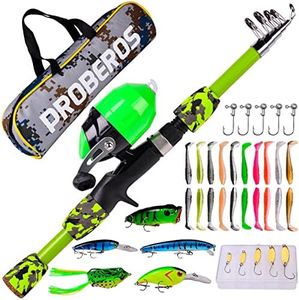 Pure Vie Kids Fishing Rod Set, 38 PCS Portable Telescopic Fishing Rod and Reel Combo with Fishing Lures and Fishing Pole, Tackle Boxes for Fishing, Fishing Kit for Boys, Girls, Youth(1.2m Green)