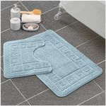 GC GAVENO CAVAILIA Greek Key Pattern Bath Mats 2 Piece Sets Non Slip, Soft Washable Rug Quick Dry Water Absorbent Bathroom Shower Mat & Pedestal Set, Aqua