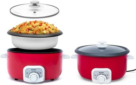 AGARO Regal Electric Multi Cooking Pot, 3L, 1200W, Steamer, Fryer, Aluminium Pot, Glass Lid, Adjustable Temperature Control, Rice, Veggies, Red.