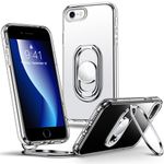 SHIELDS UP for iPhone SE 3 2022/SE 2020 Case, for iPhone 8 Case, for iPhone 7 Case with Stand, Phone Case Clear with Double Ring Holder【Adjustable & Fodable】 Shockproof Protective Cover - Clear