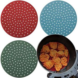 Reusable Silicone Air Fryer Liners 9 Inches by Linda’s Essentials (3 Pack, Round) - Non-Stick Easy Clean Air Fryer Liners Reusable Mats Air Fryer Accessories Includes Cheat Sheet And Recipe Book