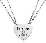 Easyski Girls Friendship Necklace 2 Partnes in Crime Split Heart Matching Chains BFF Necklaces 2 Jewelry Gift for 2 Teen Girls Sisters Best Friend.