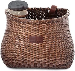 Warners Wheels Bike Basket Front for Women's Cruiser with Coffee Cup Holder, Handmade Woven Bicycle Basket mounts to Front Handlebars of Beach Cruisers or Scooters with Vegan Leather Straps