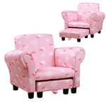 HOMCOM Toddler Chair Children's Armchairs Wood Frame w/Footrest Anti-Slip Legs High Back Arms for Bedroom Playroom Cute Cloud Star Pink