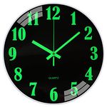 VIVILINEN 12inch Luminous Wall Clock Glow in the Dark, Silent Non-ticking Round Wall Clock Modern Decorative Clock Easy to Read for Home Bedroom Living Room Kitchen Office, Battery Operated