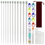 FEPITO Stainless Steel Knitting Needles Set, Straight Single Pointed Metal Knitting Needles, 11 Size from 2.0mm-8.0mm, 9.84 Inches Length for Handmade DIY Knitting