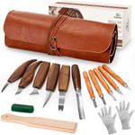 Wood Carving Tools Kit, 15Pcs Wood Whittling Kit with Premium PU Leather Wrap, Includes 6 Whittling Knives, 5 Detail Carving Knives for Beginners and Enthusiasts