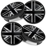 Biomar Labs 4 x Center Hubcaps, Compatible with Ford Centre Caps for Alloy Wheels, 54 mm, Silver, Black UK Flag CF 14