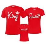 Hangout Hub Regular Fit King Queen Princess-(Red;Men-M;Women-XL;Girl-2-4Yr)-Set of 3-Cotton Family T Shirts