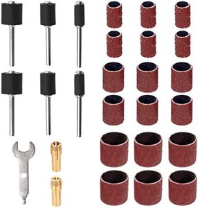 Swpeet 51Pcs 3 Size Sanding Drum Set, 45Pcs 120 Grit Sanding Band Sleeves and 6Pcs Drum Mandrels for Rotary Tool, Sanding Sleeves Sandpaper Kit with Drum Mandrels for Drill Presses and Power Drills