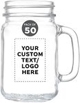 50 Libbey Mason Jars with Handles Set, 16 oz. - Personalized Text, Logo - Traditional style, High standard - Clear