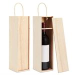 2 Pack Unfinished Wooden Wine Boxes with Handles for DIY Crafts, Gifts, Birthday and Housewarming Parties, Customizable with Paint, Engravings, and Imprints (14x4 in)