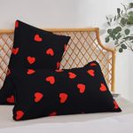 Airensky Red Heart Pillow Cases Standard - Black Slip Pillow Cases for Hair and Skin 2 Pack 20x26 inches，Soft Chill & Breathable Pillow Cover with Envelope Closure，Gifts for Women Men