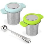 LaLa Dloce Tea Infuser Set of 2, Stainless Steel Tea Strainer Filter with Silicone Handle for Reusable Loose Leaf Grain Teapots, Mugs and Cups to Steep Tea with Lid