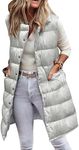 PRETTYGARDEN Women's Fall Long Puffer Vest Collared Sleeveless Button Down Warm Jackets Coat Casual Trendy Winter Outerwear (Silver Grey,Medium)