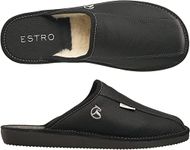 Estro Men's Leather Slippers - Men's Slippers - Men's Slippers Mules Slippers, Onyx Wolle, 11 AU