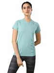 TECHNOSPORT Womens Slim Fit Polyester Active Wear T-Shirt with Raglan Sleeves for Workout, Sports - (WTW105LGN_Lake Green_M)