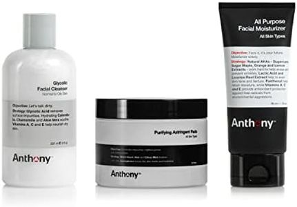 Anthony Acne Control Set, Glycolic Facial Cleanser for Men, Witch Hazel Pads Pore Cleaner Purifying Astringent Toner Pads and All-Purpose Facial Moisturizer - Hydrating Lotion for Dry Skin