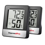 ThermoPro TP49 2 Pieces Digital Hygrometer Thermometer Humidity Meter Room Thermometer with Temperature and Humidity Monitor Outdoor Thermometer Black