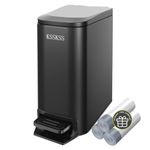 KSSKSS Small Bathroom Garbage Can with Soft Close Lid, 6L / 1.6 Gallon Stainless Steel Trash Can with Removable Inner Bucket, Step Pedal, Slim Wastebasket for Bedroom, Home Office (Matt Black)