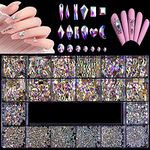 3100Pcs AB Crystal Nail Rhinestones Set, HOINCO Mix 20 Styles Flatback Rhinestone, 12 Types of 600 Diamonds + 2500 Round Beads, Crystals 3D Flat Back Gemstones for Nail DIY Crafts with Tweezers Pen