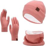 mysuntown Winter Hat and Scarf Set for Women,Touch Screen Gloves Set and Neck Warmer,Winter Hats for Women,Pink