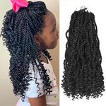 Wavy Senegalese Twist Crochet Hair 12 Inch for Black Women Pre-twisted Kids Crochet Hair 6 Packs Braids Ends Synthetic Hair Extension(1B#)