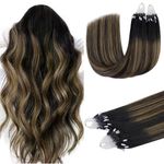 DOORES Microlink Remy Hair Extensions for Women, Natural Black to Chestnut Brown 14 Inch 50g/50s, Real Remy Hair Extensions Short Hair Extensions