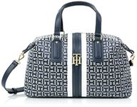 Tommy Hilfiger Women's Jaden Satchel Crossbody Bag Handbag, Light Stone/Navy, One Size