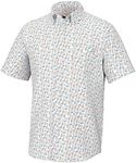 HUK Standard Kona Pattern Short Sleeve Fishing Button Down Shirt for Men, Dolphin Cocktail-White, Large