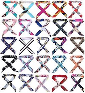CHUNG 20/24/25 Pcs Skinny Neckerchief Hair Scarf Headband Handbag Handle Wrap Ribbon Tie for Women Fashion Decoration, 25pcs----pattern Print, 39.3inch/100cm