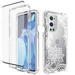 Yerebel Case for OnePlus 9 Pro 5G LE2121 with Tempered Glass Screen Protector, Floral Design Shockproof Bumper Full Body Protective Cell Phone Cover for OnePlus 9 Pro 5G (Mandala)