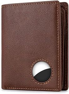 Swallowmall AirTag Wallet Men RFID Blocking Genuine Leather Bifold Mens Wallet For AirTag 1 ID Window 12 Card Holders Gift Box (Airtag Not included), Coffee Brown, Vertical