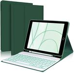 iPad 9th 2021/8th/7th Generation Keyboard Case, 7 Colors Backlit Detachable Keyboard Slim Folio Smart Cover for iPad 10.2"/iPad Air 10.5"(3rd Gen)/iPad Pro 10.5" with Pencil Holder – Green