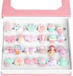 STAR WORK Little Girl Jewel Rings in Box, Adjustable, No Duplication, 24 pcs Girl Pretend Play and Dress Up Rings For Up To 12 Years (pastel)