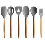 Silicone Spatula Set for Kitchen with Wooden Handle | Non-Stick Silicon Cooking Utensils Set | Spatula Cooking Tools | BPA Free | Kitchen Tools Set (Set of 6 Grey)