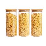 Glass Storage Jars with Lids High Borosilicate Glass Clear Airtight Food Storage Container Jar with Sealing Lid, Tea, Coffee Beans, Flour, Candy, Cookie, Spice, Cereal (1000ML-3Pcs)