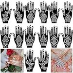 14 Pieces Hand Shape Temporary Tattoo Stencil kit, Indian Arabian Self Adhesive Reusable Glitter Tattoo Templates Tattoo Sticker for Women Girls