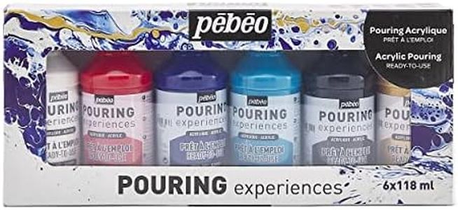 Pébéo Acrylic Pouring Paint Starter Kit - Art and Painting Supplies, Ready-to-Pour Fluid Medium, 118 Milliliter Bottles, Set of 6 Assorted Colors