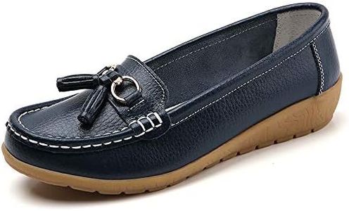 Shoes Loafers for Women Classic Leather Loafers Casual Slip-On Boat Shoes ComfortWalking Moccasins Soft Sole Shoes, A-deep Blue, 8