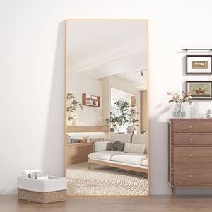 CASSILANDO Full Length Mirror 165cm × 60cm, Floor Big Mirror,Standing Mirror, Against Wall for Bedroom, Gold